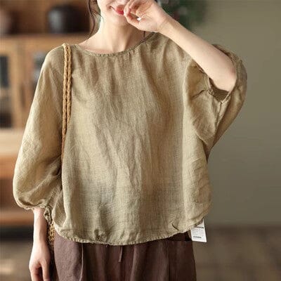 Summer Loose Solid Linen T-Shirt