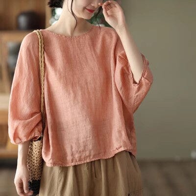 Summer Loose Solid Linen T-Shirt