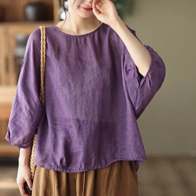 Summer Loose Solid Linen T-Shirt