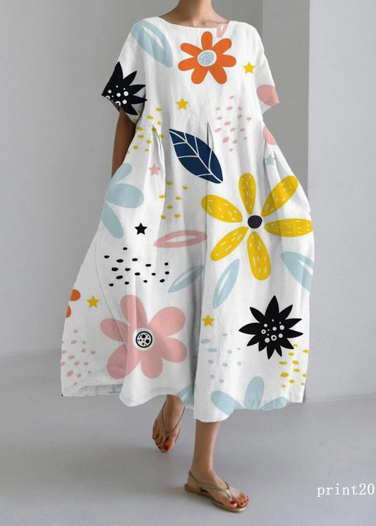 Flower print Cotton Dresses Pockets Patchwork Spring