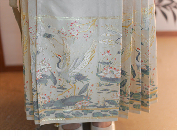 Loose Chinese Style White Printed Skirts Fall