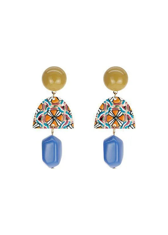 Art Yellow Blue Paitings Acrylic Drop Earrings