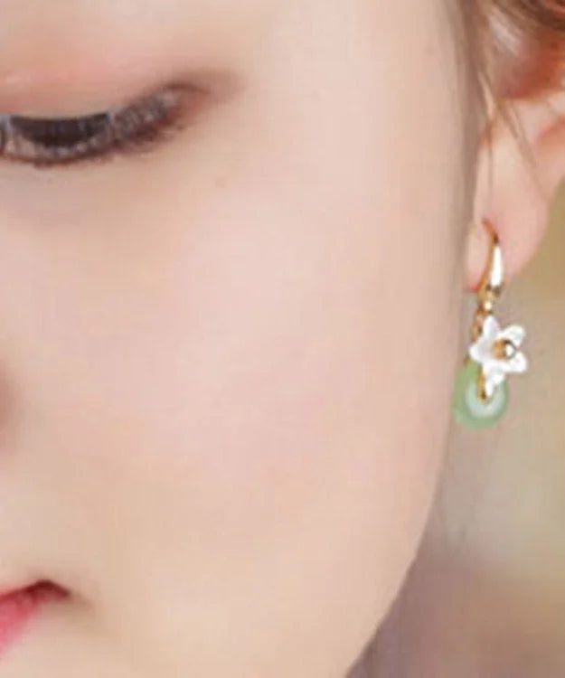 Regular Green Jade Shell Flower Drop Earrings