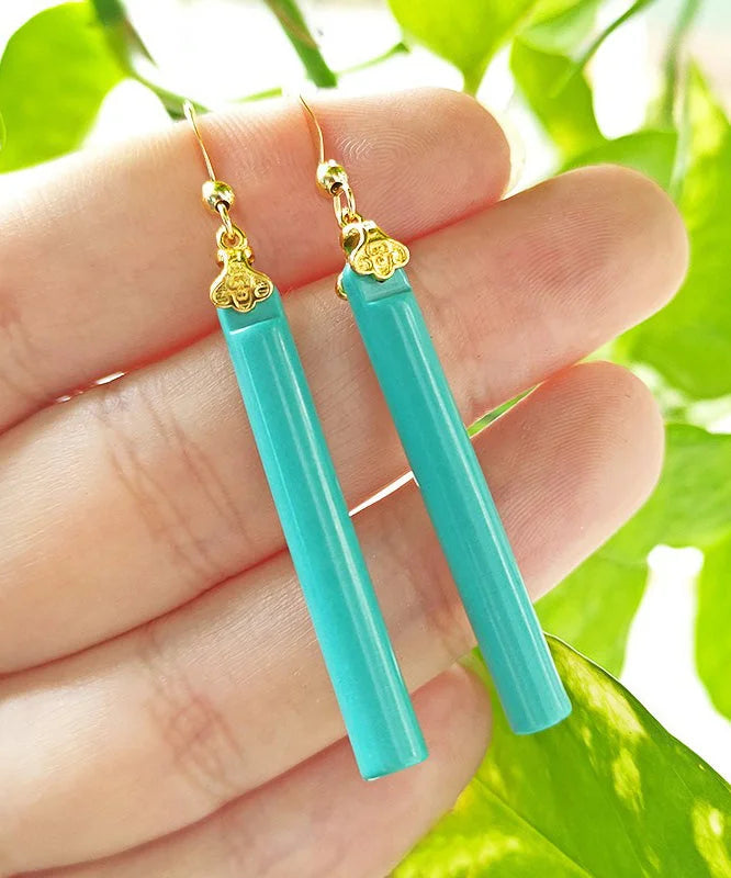 Women Green 14K Gold Turquoise Drop Earrings