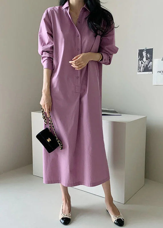 Boutique Purple Peter Pan Collar Patchwork Cotton Shirts Dress Spring