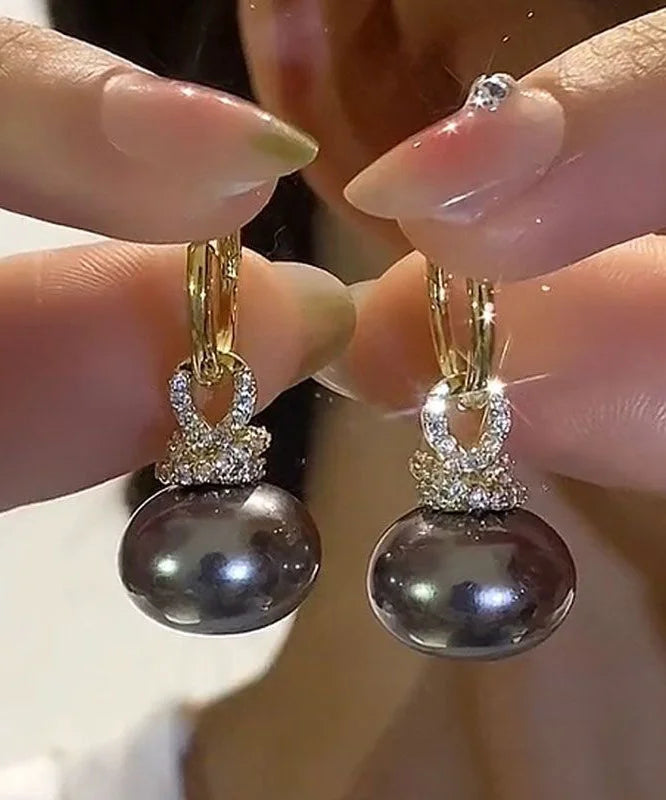 Style Grey Alloy Pearl Zircon Drop Earrings