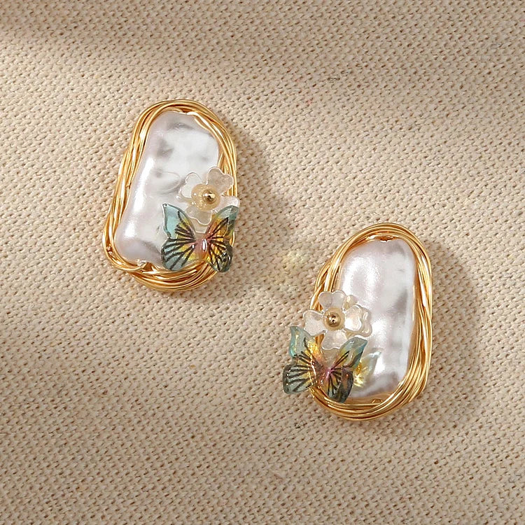 French Retro Pearl Butterfly Fashion Earrings