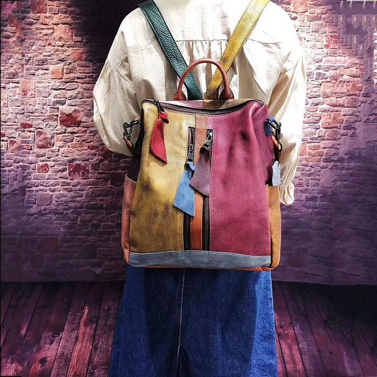 Fashion Retro Handbag Backpack Genuine Leather Female Bag