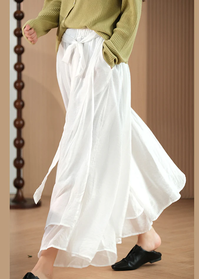 Women's Pocket Tie Elastic Waist Silk Wide Leg Pants