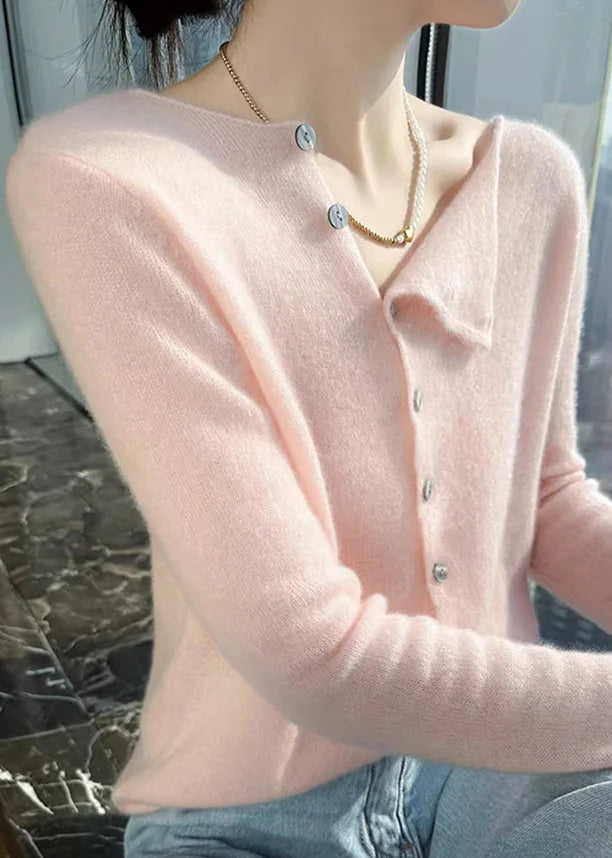 Simple Style Apricot O Neck Button Woolen Sweater Tops Fall