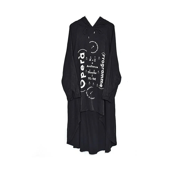 Chic Loose Hooded Letter Printed Splicing Sequined Long Sleeve Short Front Long Back Dress