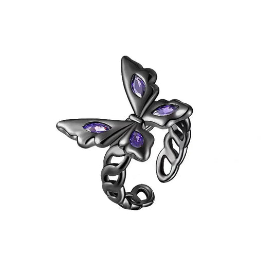 Purple Stone Butterfly Rings