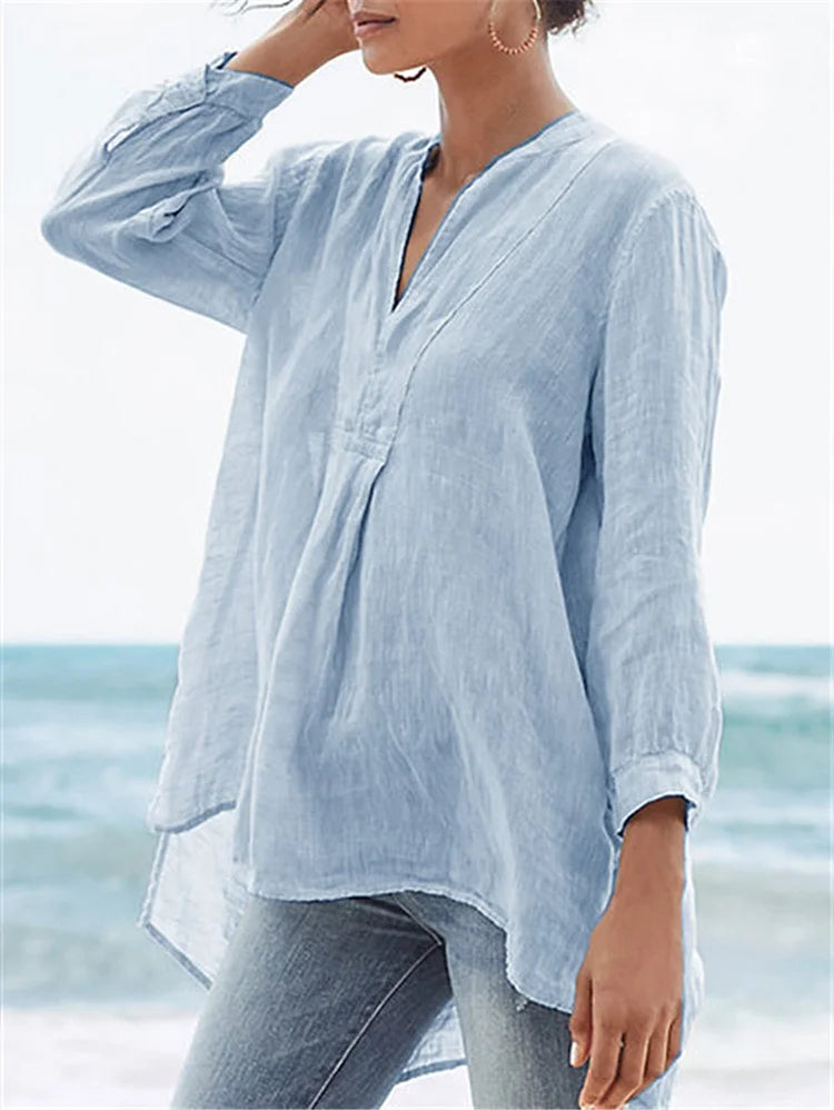 Classic Solid Color Linen Loose Top