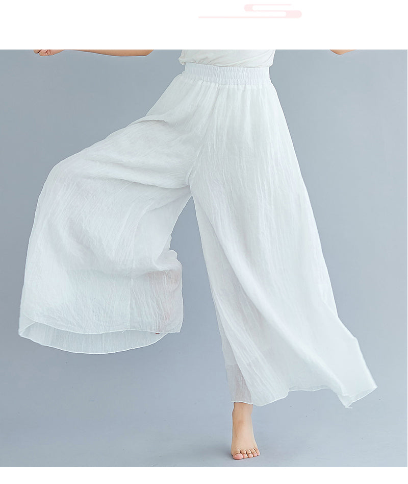 Loose White Elastic Waist Linen Ninth Pants Summer