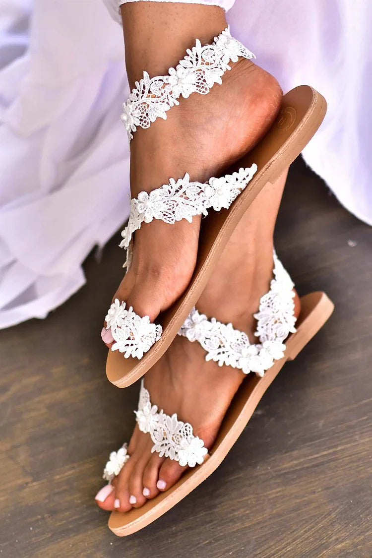 Toe Ring Lace Flower Pearl Sandals