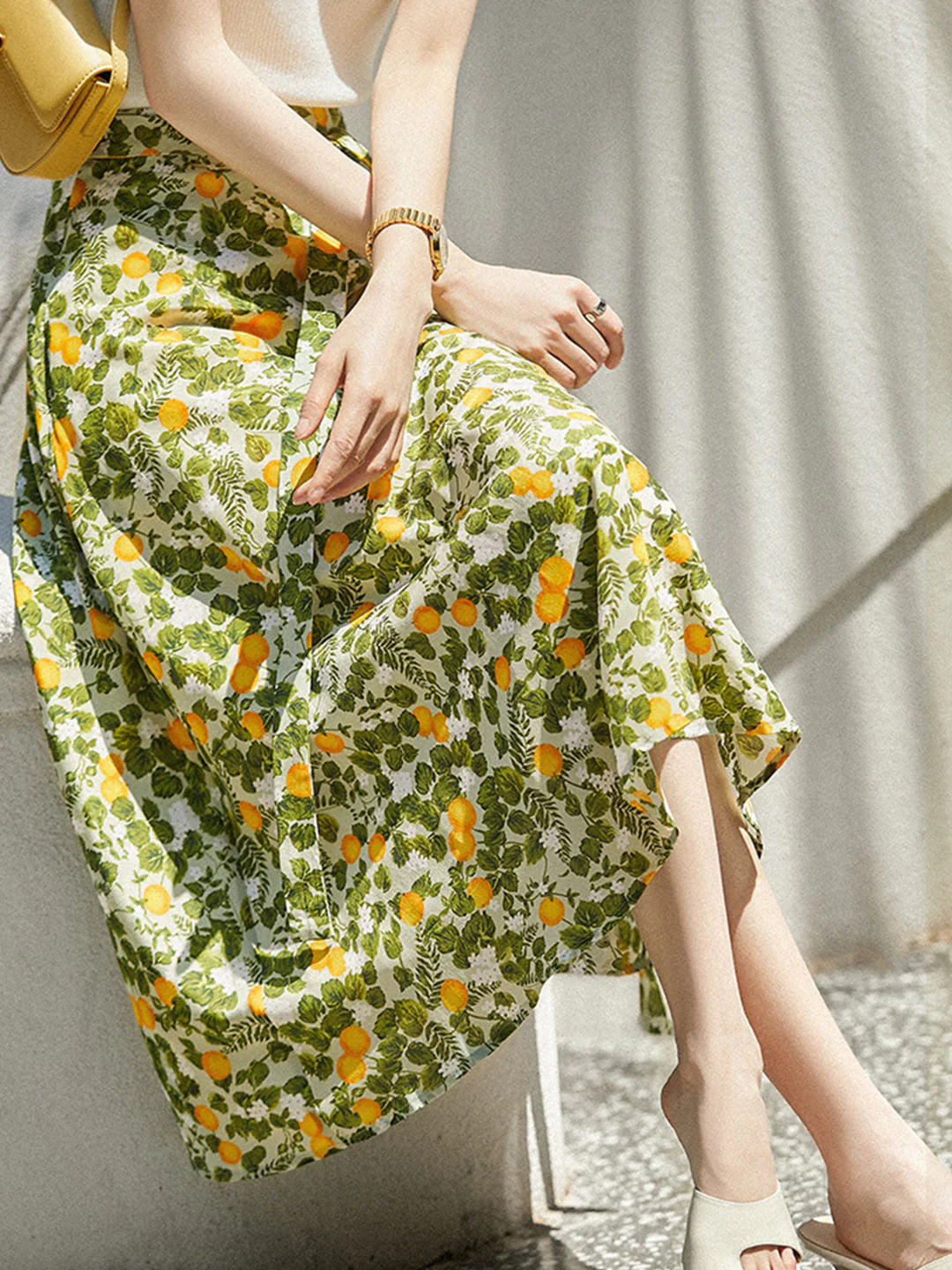 Elegant Color Clash Printed Strappy Half-body Skirt