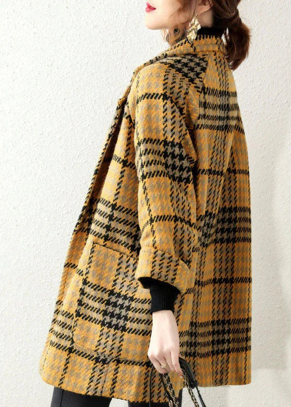 Bohemian Yellow Peter Pan Collar Plaid Coat Winter