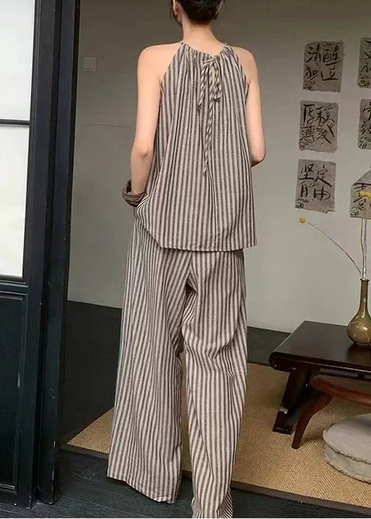 French Fashion Coffee Striped Top Summer