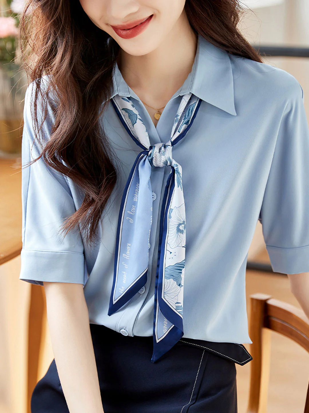 Elegant Lapel Bow Blouse Top