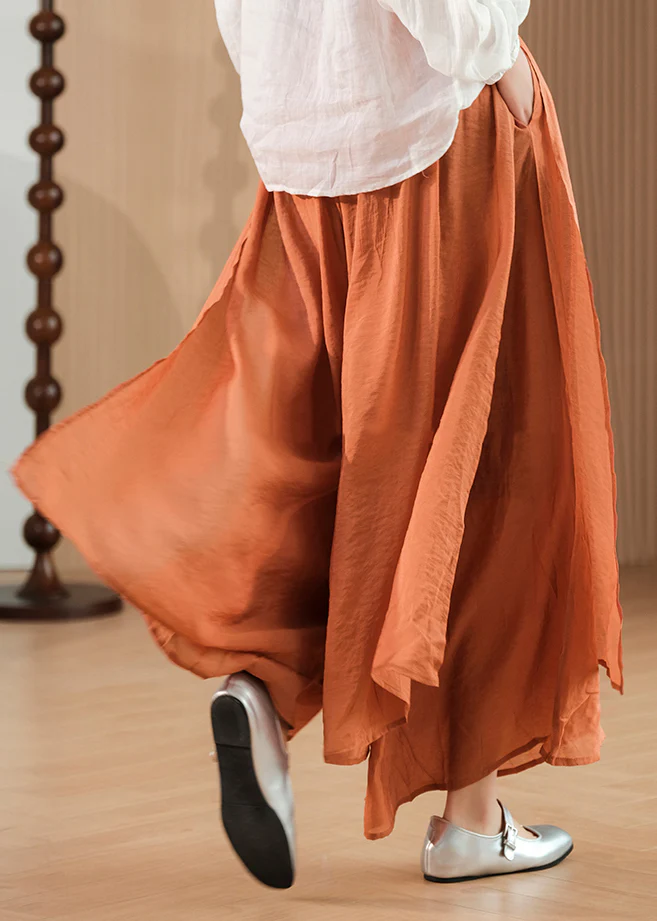 Women's Pocket Tie Elastic Waist Silk Wide Leg Pants