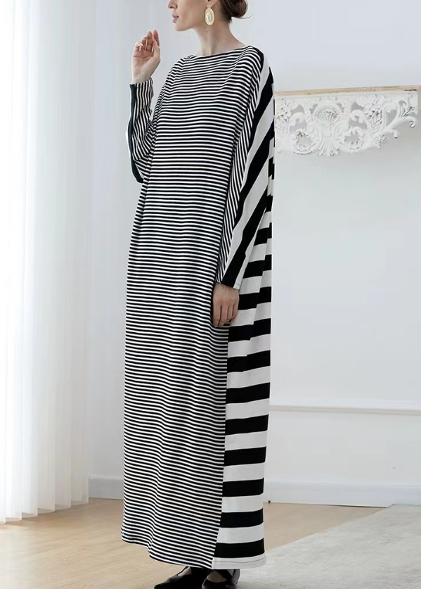 French Minimalist Striped Long Sleeve Long Dress