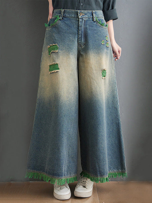 Unique Split-Joint Column Wide-Leg Denim Pants