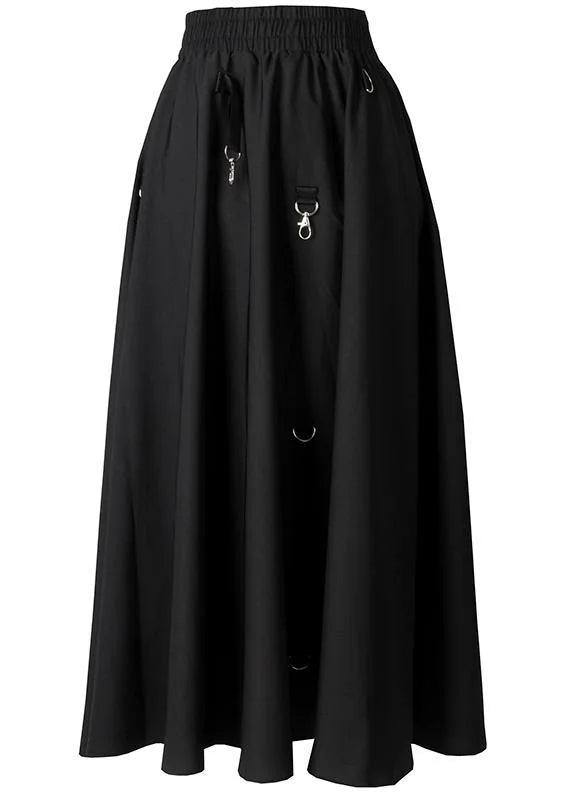 Loose Black Cinched Cozy Asymmetrical Design Cotton Skirt