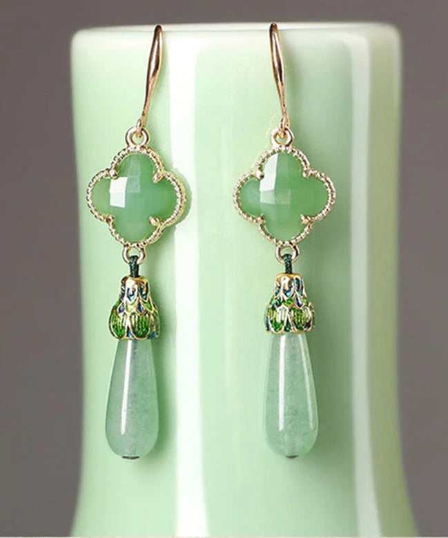 Skinny Green Sterling Silver Jade Cloisonne Coloured Glaze Drop Earrings