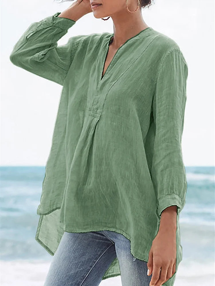 Classic Solid Color Linen Loose Top