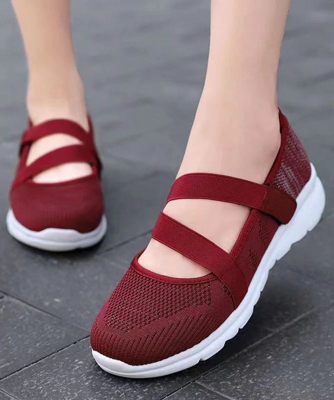 Women Splicing Flat Shoes Red Comfy Breathable Mesh