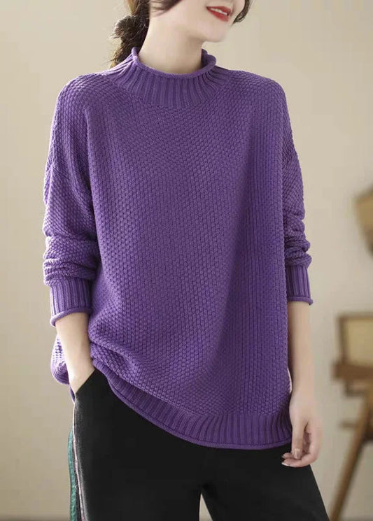 Simple Versatile Purple Loose Thick Knit Sweater Tops Winter