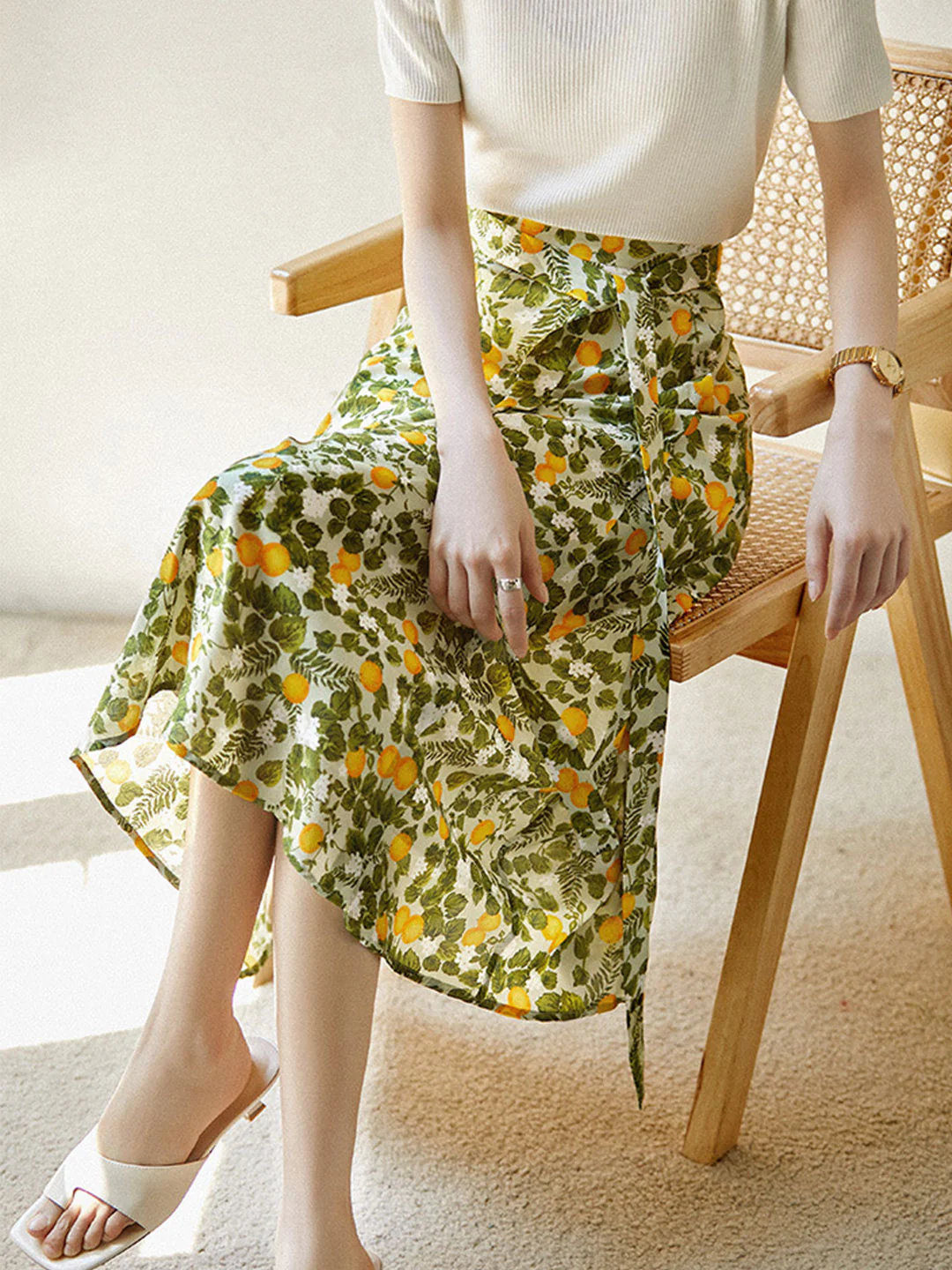 Elegant Color Clash Printed Strappy Half-body Skirt