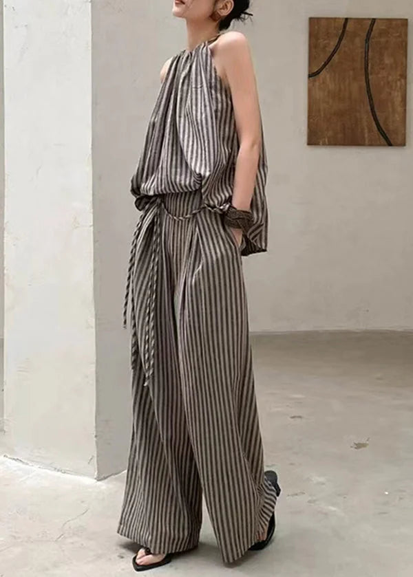 French Fashion Coffee Striped Top Summer