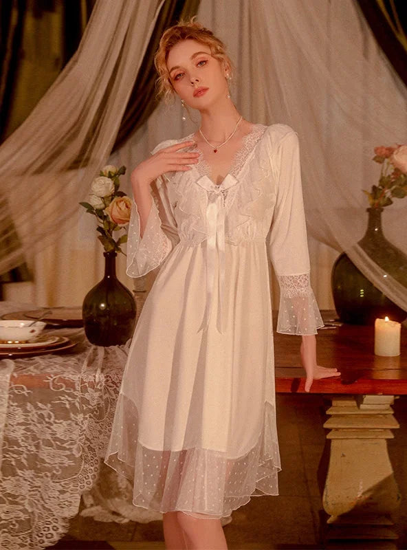 Sexy Long-sleeved Lace Nightgown Dress