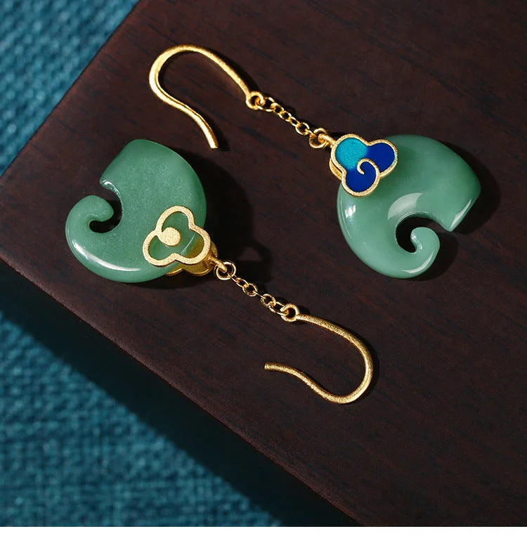 Elephant Imitation Hetian Jade Vintage Style Earrings