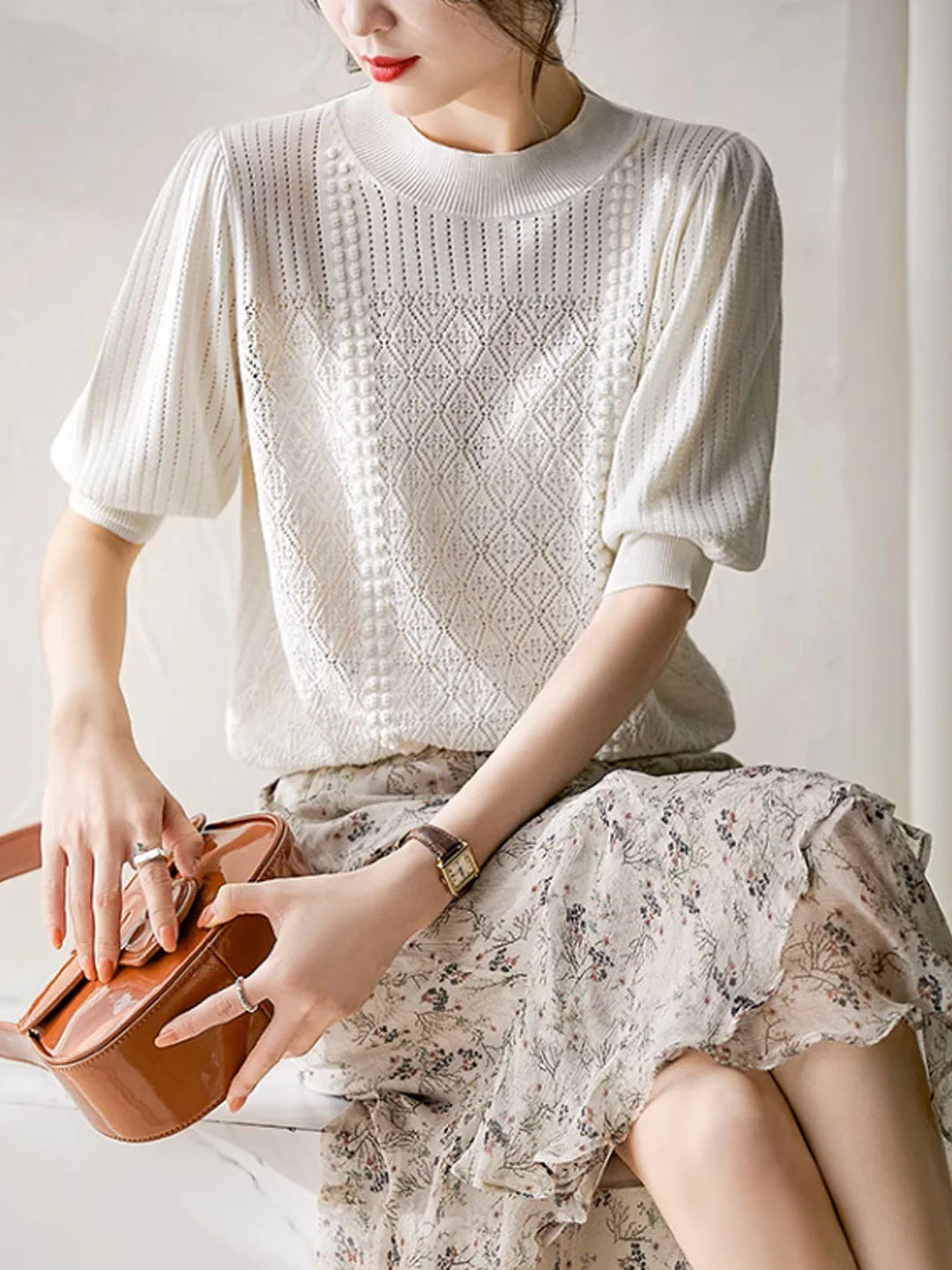 Elegant Lantern Sleeve Knit Top