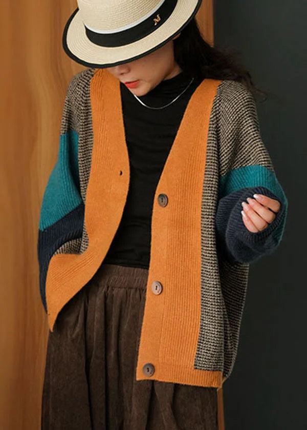 Art Colorblock Oversized Patchwork Knit Cardigan Winter