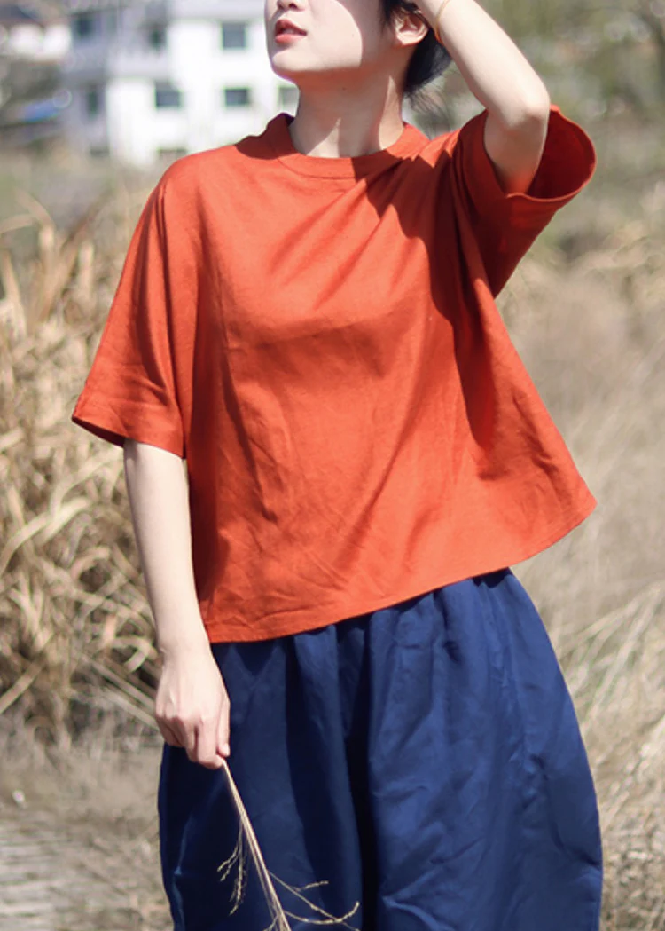 O Neck Linen T Shirt Short Sleeve Top