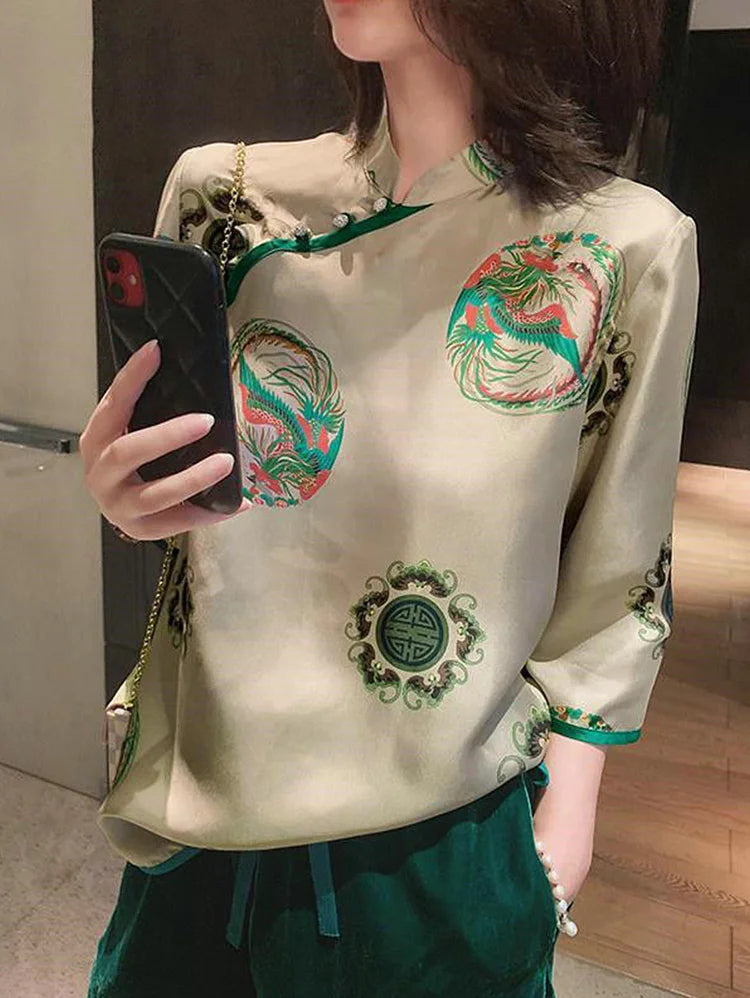 Vintage Chinese Style Print Top