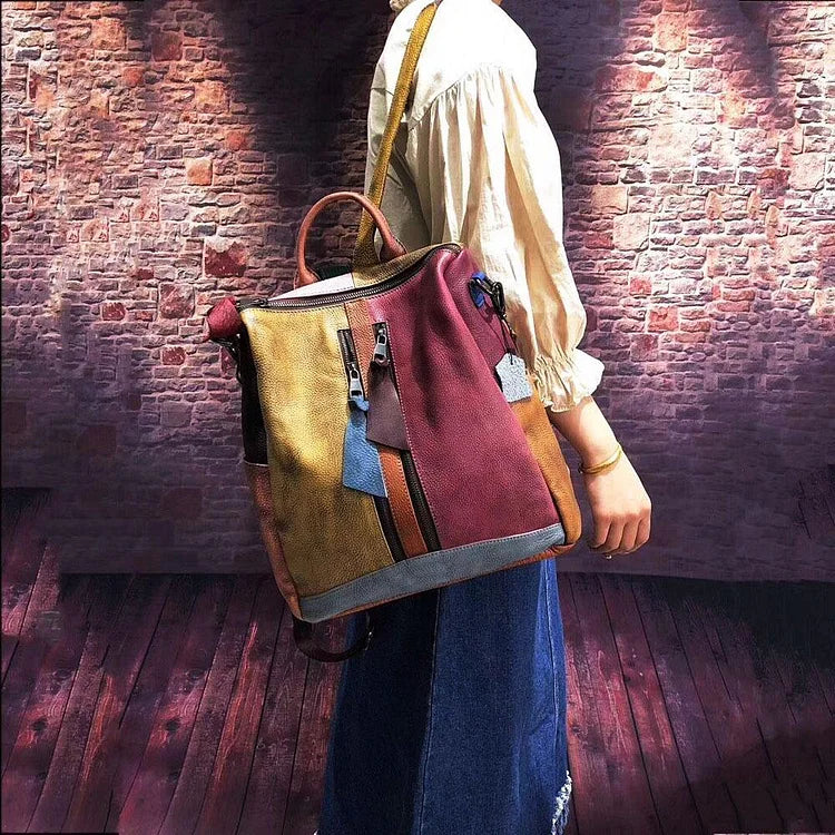 Fashion Retro Handbag Backpack Genuine Leather Female Bag