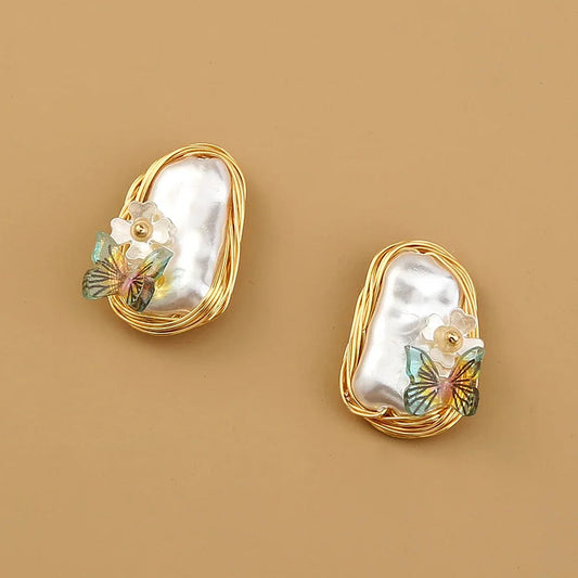 French Retro Pearl Butterfly Fashion Earrings