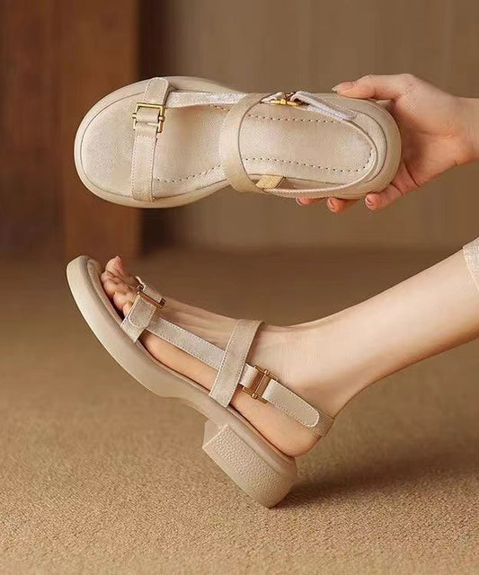 Apricot Chunky Cowhide Leather Casual Splicing Sandals