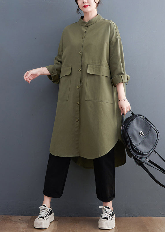 Army Green Oversized Cotton Pockets Coat Fall