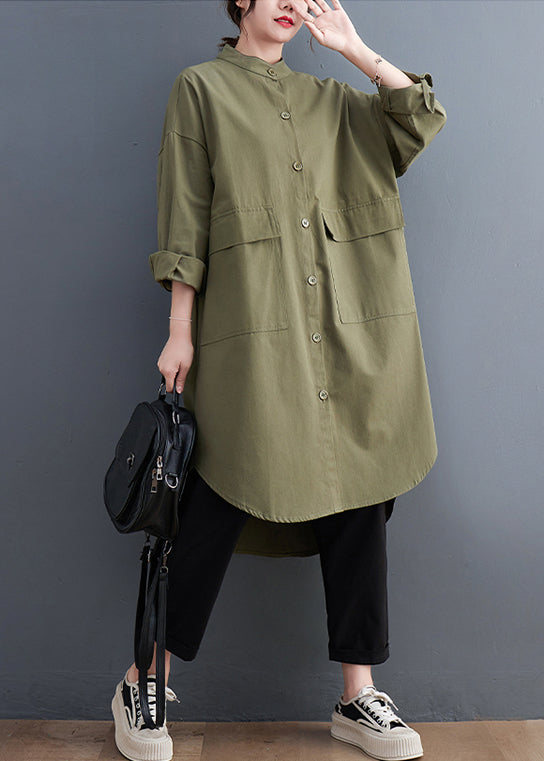 Army Green Oversized Cotton Pockets Coat Fall