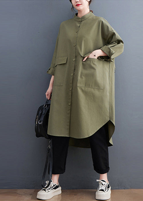 Army Green Oversized Cotton Pockets Coat Fall