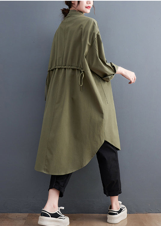 Army Green Oversized Cotton Pockets Coat Fall