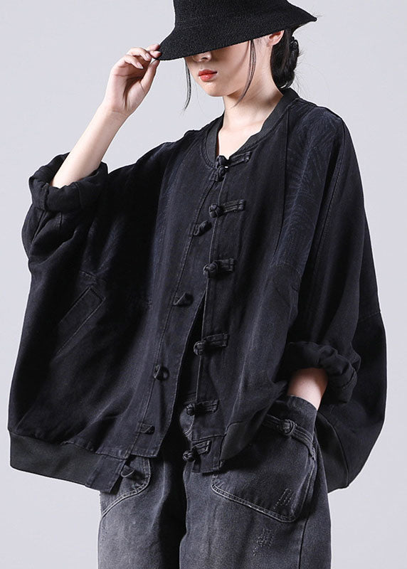 Art O-Neck Blue Print Patchwork Bat wing Sleeve Fall Coat