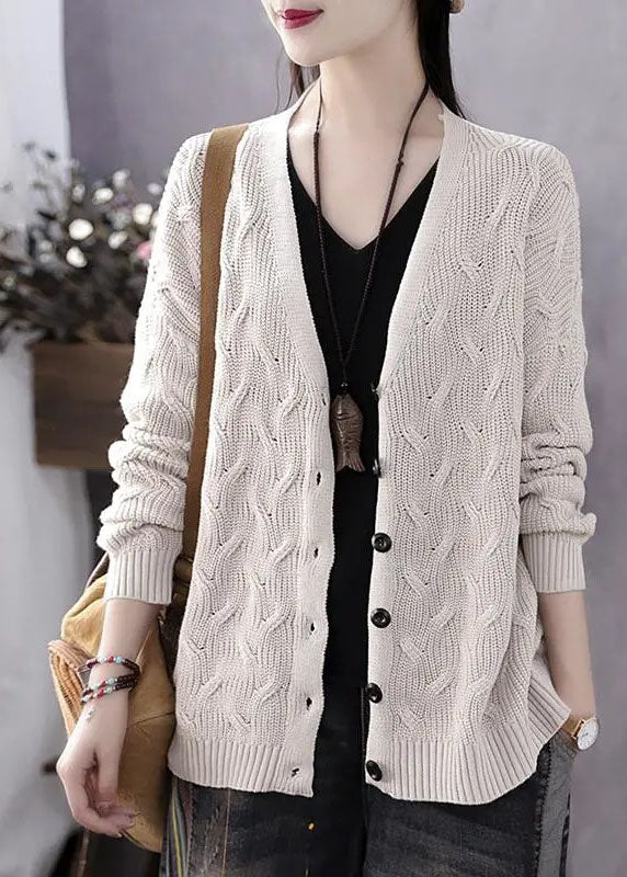 V Neck Art Blue Button Casual Autumn Knit Sweater Coat