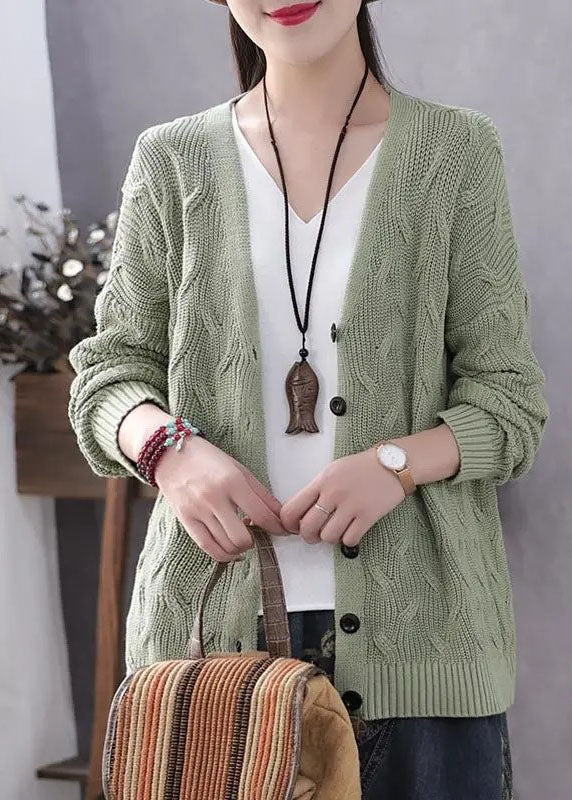 V Neck Art Blue Button Casual Autumn Knit Sweater Coat