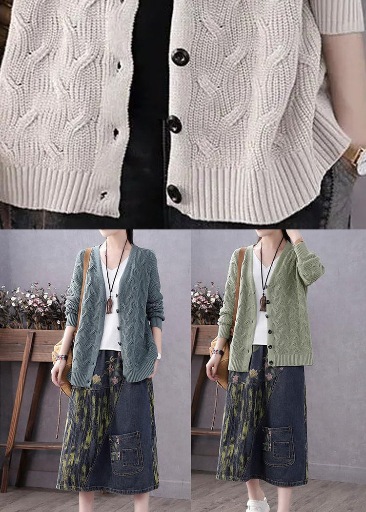 V Neck Art Blue Button Casual Autumn Knit Sweater Coat